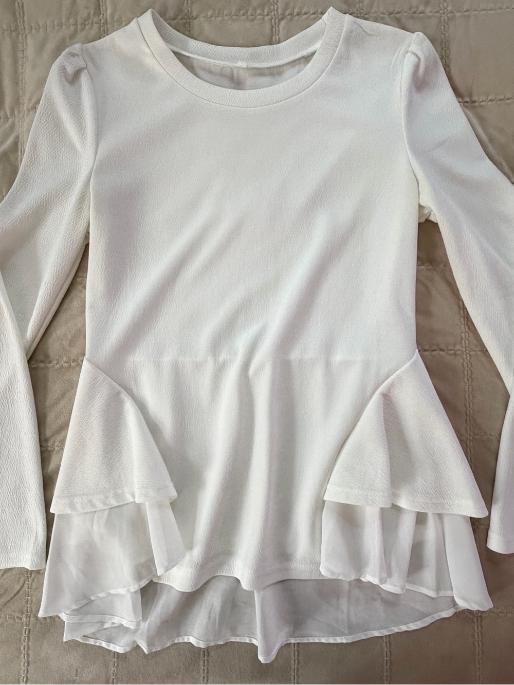 White Layered Peplum High Low Long Sleeve Top Size M